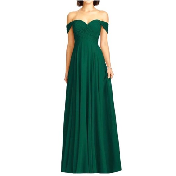 Dessy Collection Dresses Nwt Vivian Diamond Dessy Collection Offshoulder Green Chiffon Maxi Gown Size 8 Poshmark